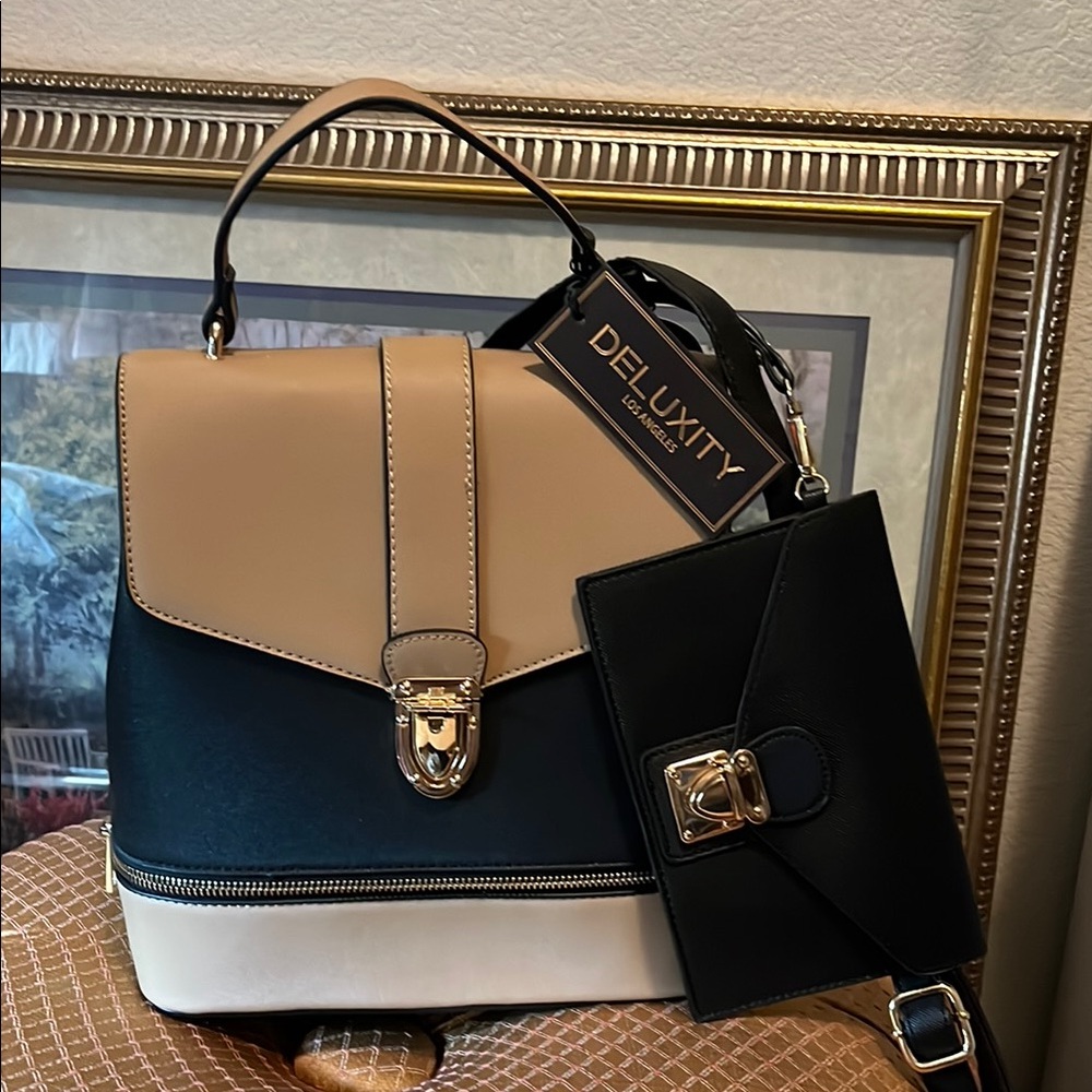 Tan and Black Women's Bag Set